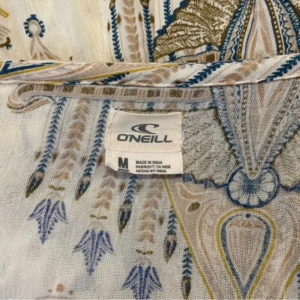 O'Neill Boho Beach Blouse Cover Up Tie Front Long Sleeve Elastic Cuff Size M